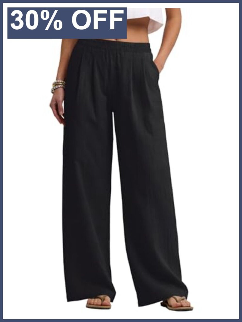 Cotton Linen Wide Leg Palazzo Pull On Pants Summer Travel